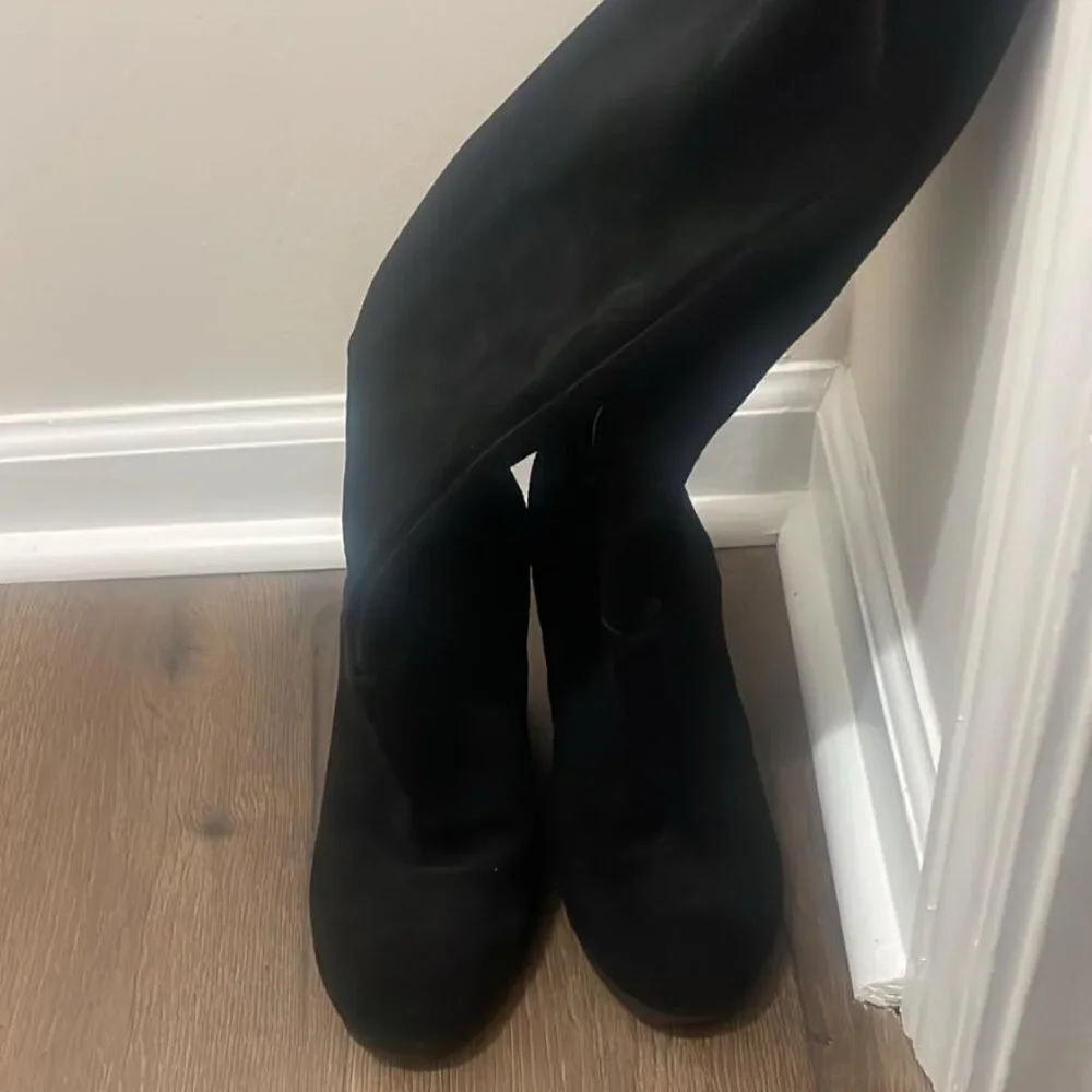 NinNine West Black Leather Wedge Boots - Size 7.5 M  West